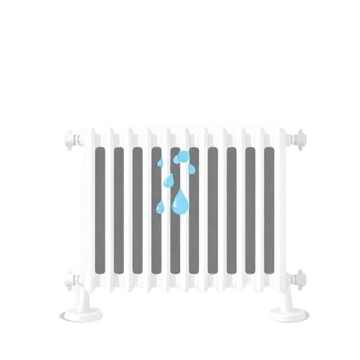 Illustration of radiator leak detection showing water droplet symbolising central heating leak.